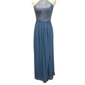 David's Bridal Womens Size 4 Sleeveless Lacy Blue Long Bridesmaid's Dress